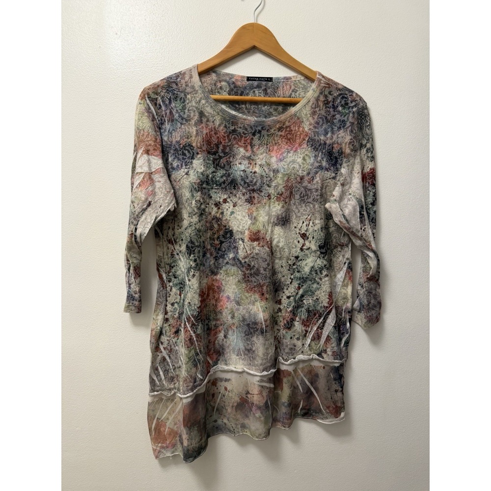 Vintage Y2K Katina Marie Paisley Floral AOP Top Blouse Women's Sz XL USA Made